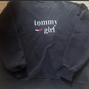Tommy Hilfiger Navy Crewneck with Embroidered 'tommy girl' and Flag